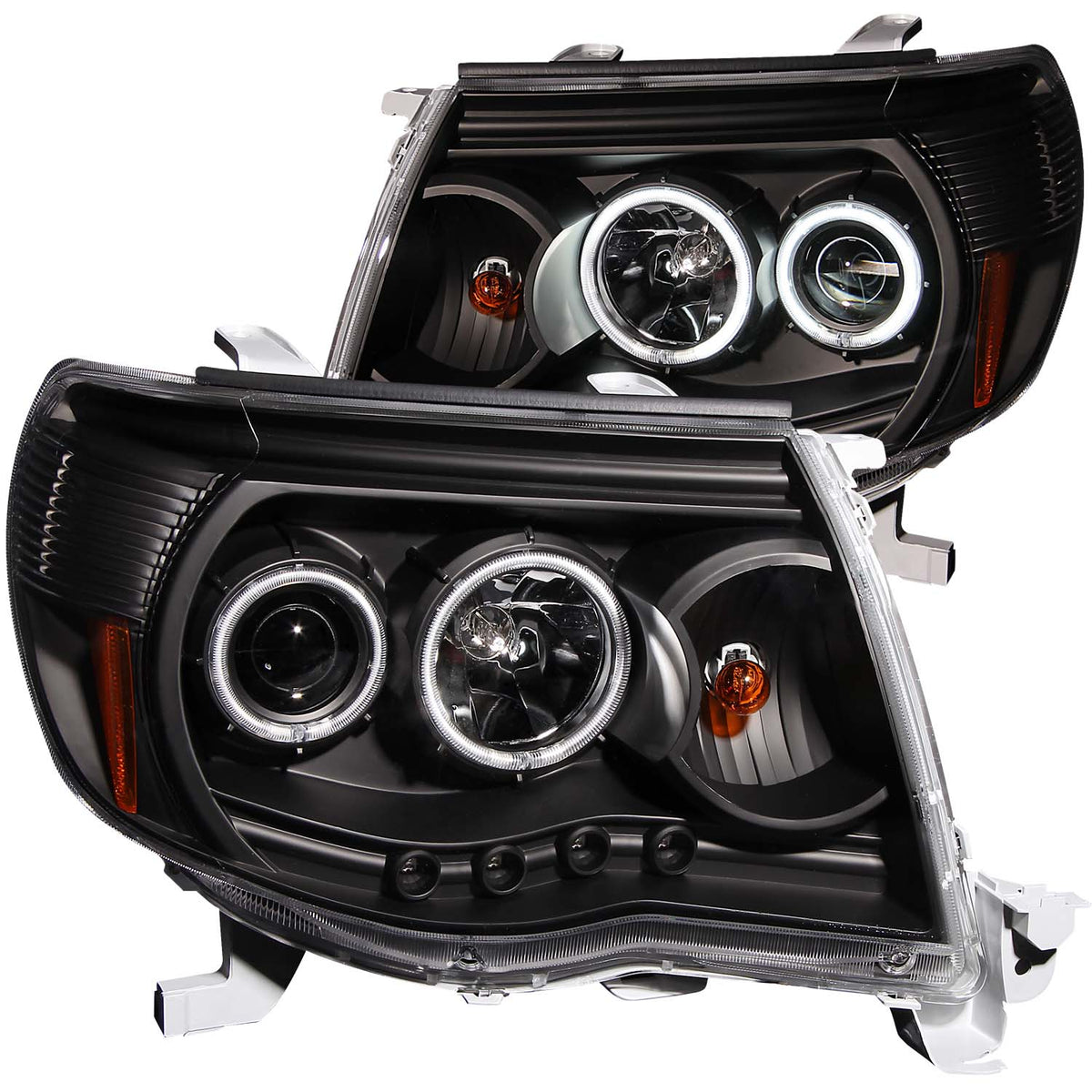 Headlight Set Projector w/Halo Clear Lens Black Housing Pair Toyota Tacoma 2005-2011 AnzoUSA