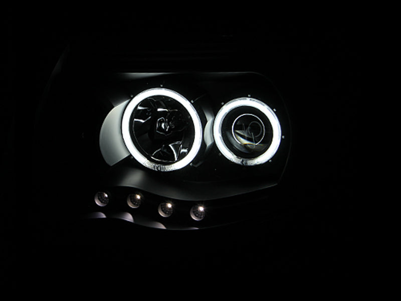Headlight Set Projector w/Halo Clear Lens Black Housing Pair Toyota Tacoma 2005-2011 AnzoUSA-2