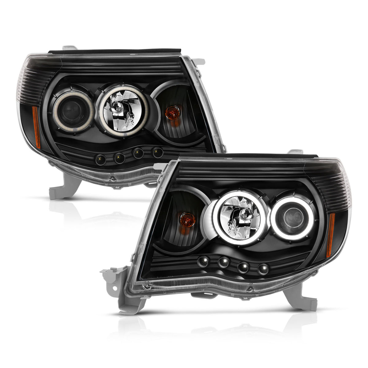 Headlight Set Projector w/Halo Clear Lens Black Housing Pair Toyota Tacoma 2005-2011 AnzoUSA-4