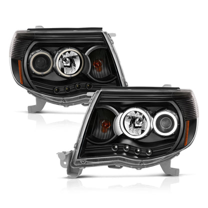 Headlight Set Projector w/Halo Clear Lens Black Housing Pair Toyota Tacoma 2005-2011 AnzoUSA-4