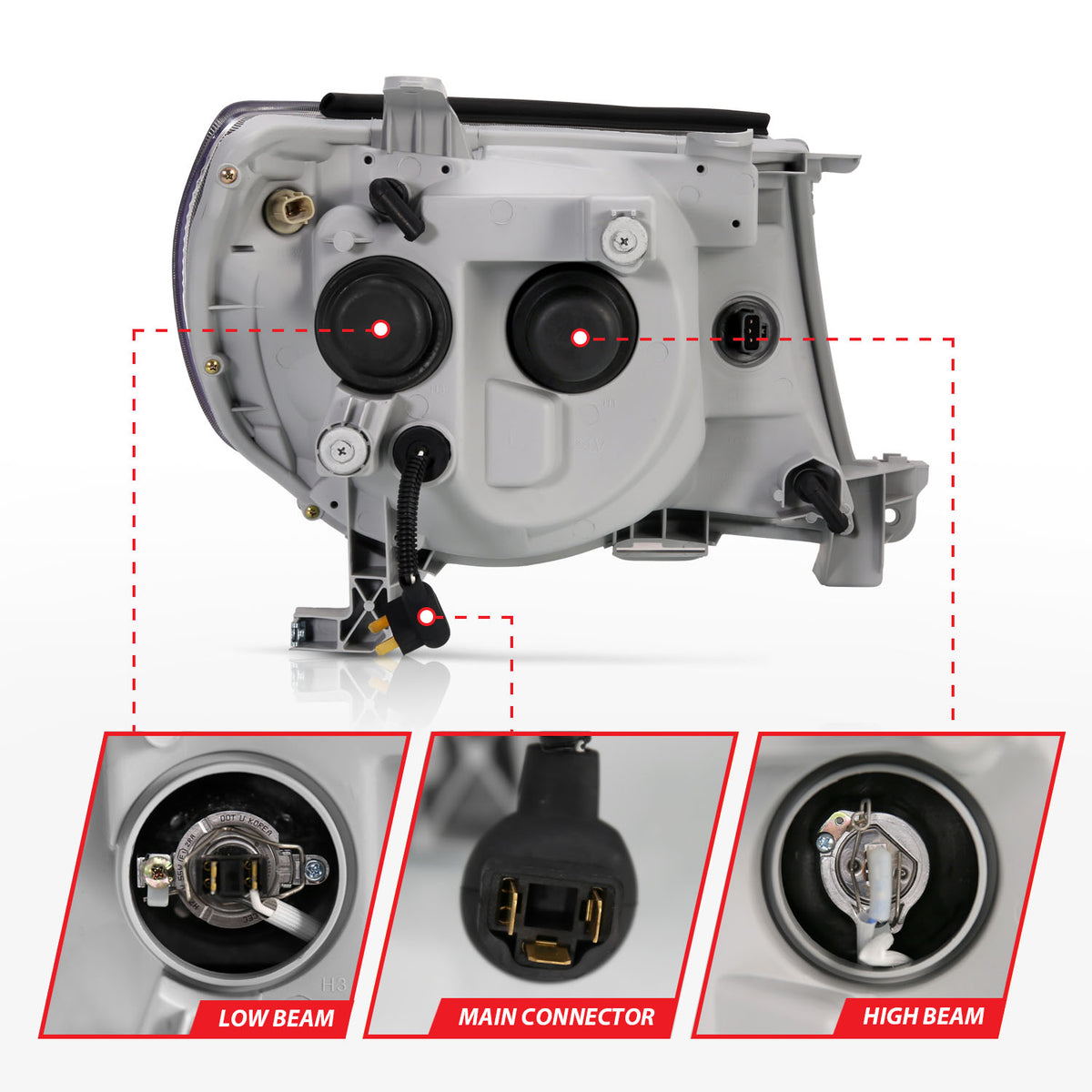 Headlight Set Projector w/Halo Clear Lens Black Housing Pair Toyota Tacoma 2005-2011 AnzoUSA-7