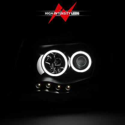 Headlight Set Projector w/Halo Clear Lens Black Housing Pair Toyota Tacoma 2005-2011 AnzoUSA-8