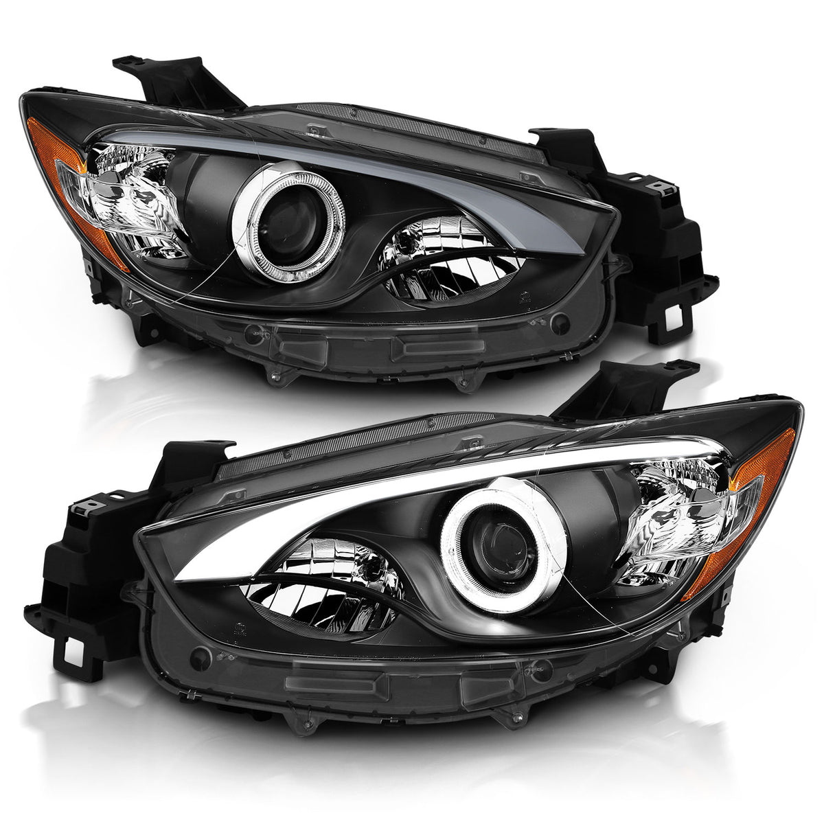 Headlight Set Projector w/Halo Clear Lens Black Housing Pair Mazda CX-5 2013-2014 AnzoUSA-2