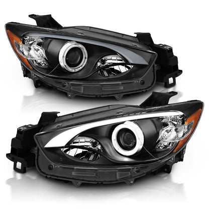 Headlight Set Projector w/Halo Clear Lens Black Housing Pair Mazda CX-5 2013-2014 AnzoUSA-2