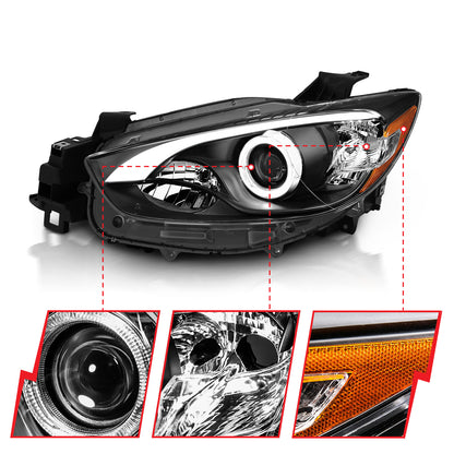 Headlight Set Projector w/Halo Clear Lens Black Housing Pair Mazda CX-5 2013-2014 AnzoUSA-3