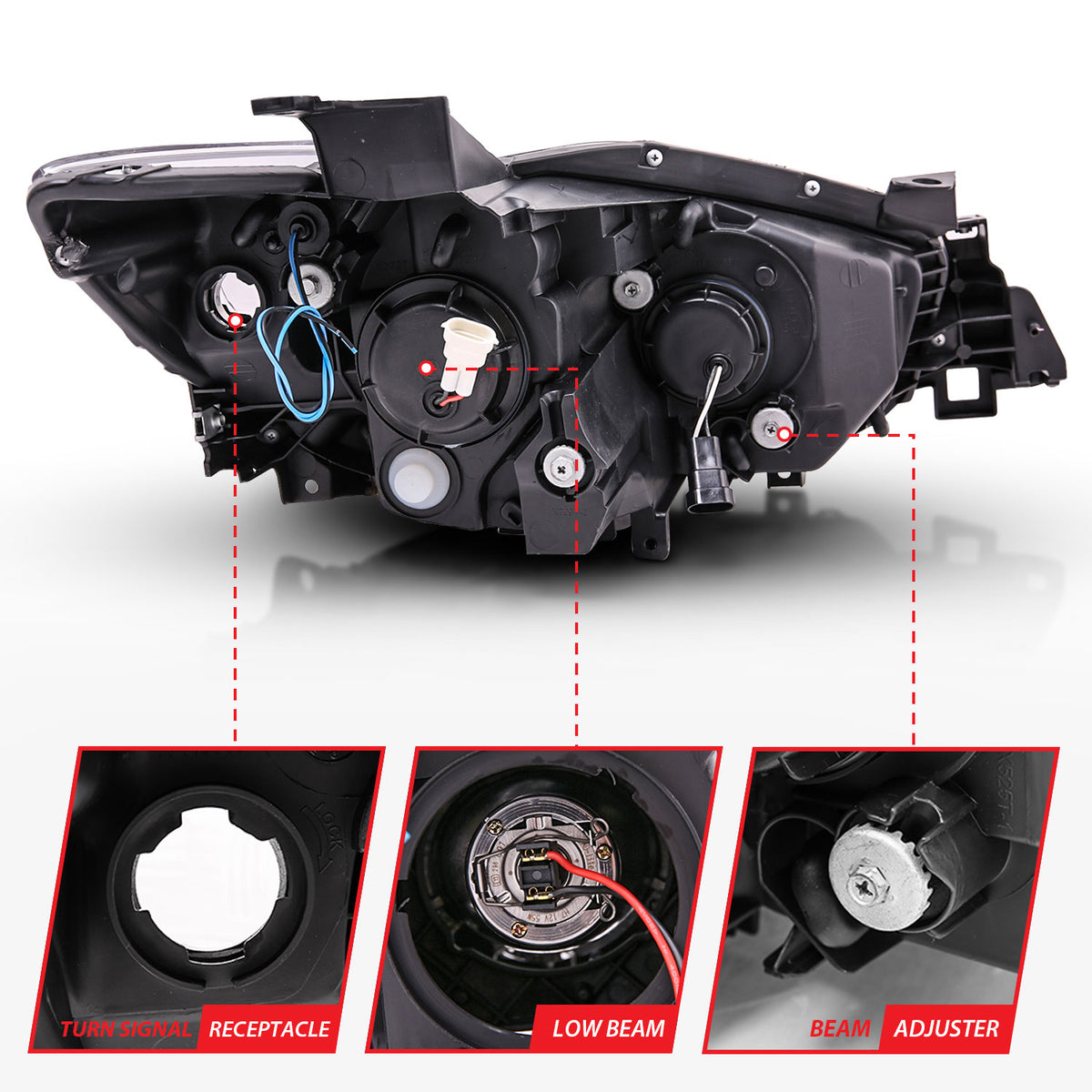 Headlight Set Projector w/Halo Clear Lens Black Housing Pair Mazda CX-5 2013-2014 AnzoUSA-5