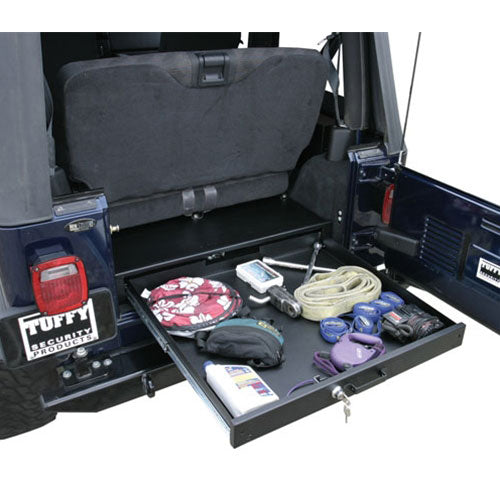 Full Width Rear Bench Underseat Drawer - 76-86 CJ7 / 87-95 Wrangler YJ / 97-06 Wrangler TJ Black Products Tuffy Security