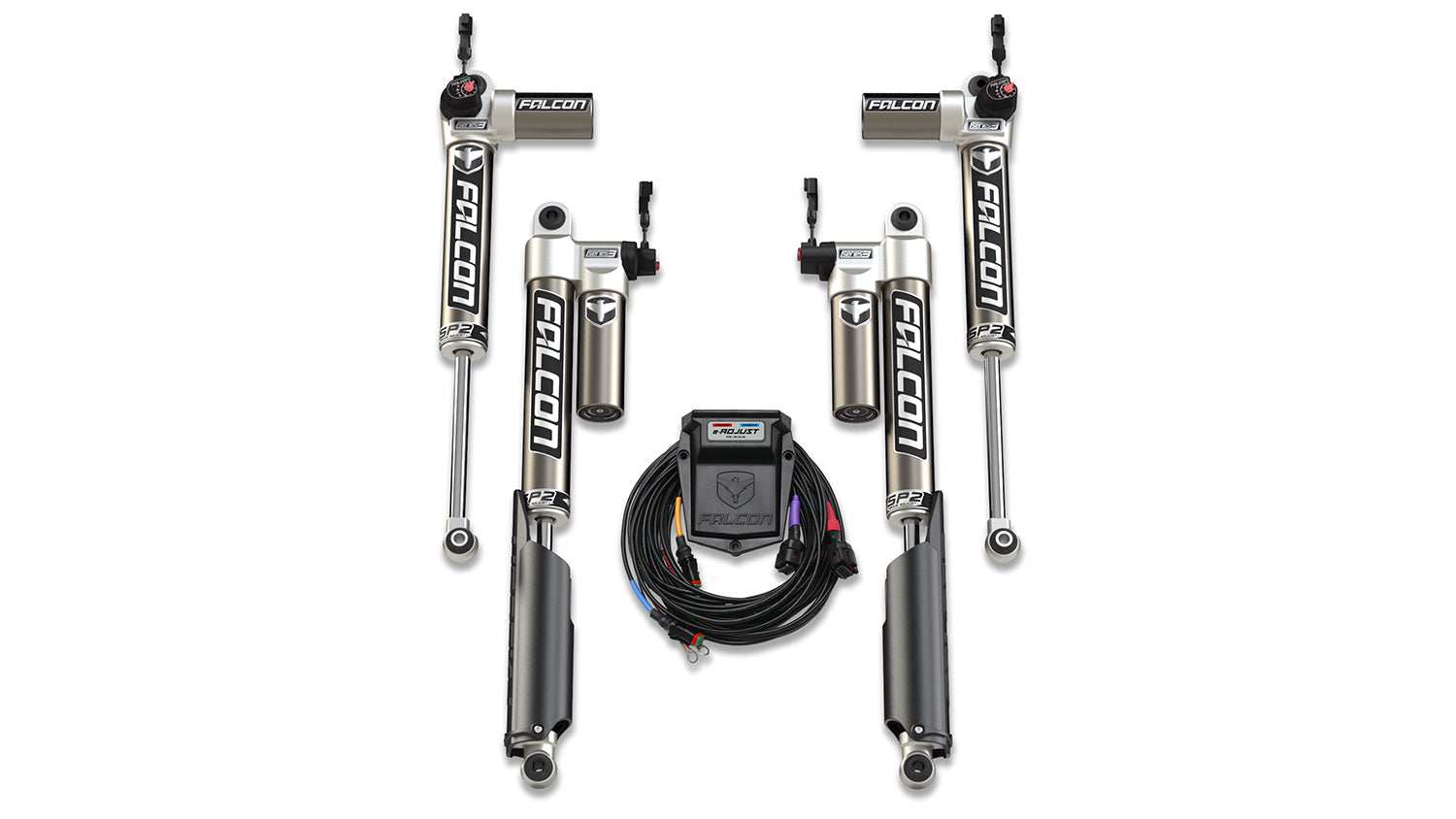 20-Up Jeep Gladiator JT No Mojave EcoDiesel SP2 3.5 e-Adjust Piggyback Shock Kit 0-1.5 Inch Lift Falcon Shocks