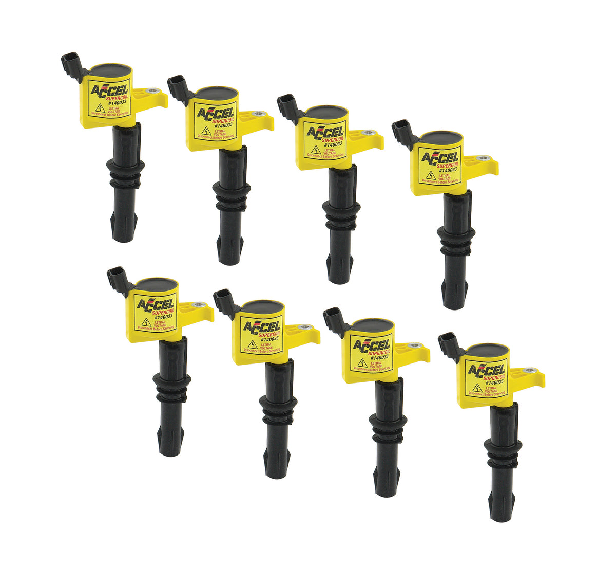 Direct Ignition Coil Kit Supercoil 2004-2008 Ford 4.6L/5.4L/6.8L 3-Valve 8-Pack Supercoil With Shorter Black Boot For 2004-2008 Ford Modular 3V 4.6L/ 5.4L / 6.8L V10 Engines ACCEL-12