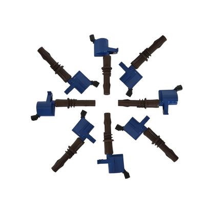 Direct Ignition Coil Kit Supercoil 2008-2014 Ford 4.6L/5.4L/6.8L 3-Valve, Blue, 8-Pack Supercoil With Extended Brown Boot For 2008-2014 Ford Modular 3V 4.6L/ 5.4L / 6.8L V10 Engines ACCEL-5
