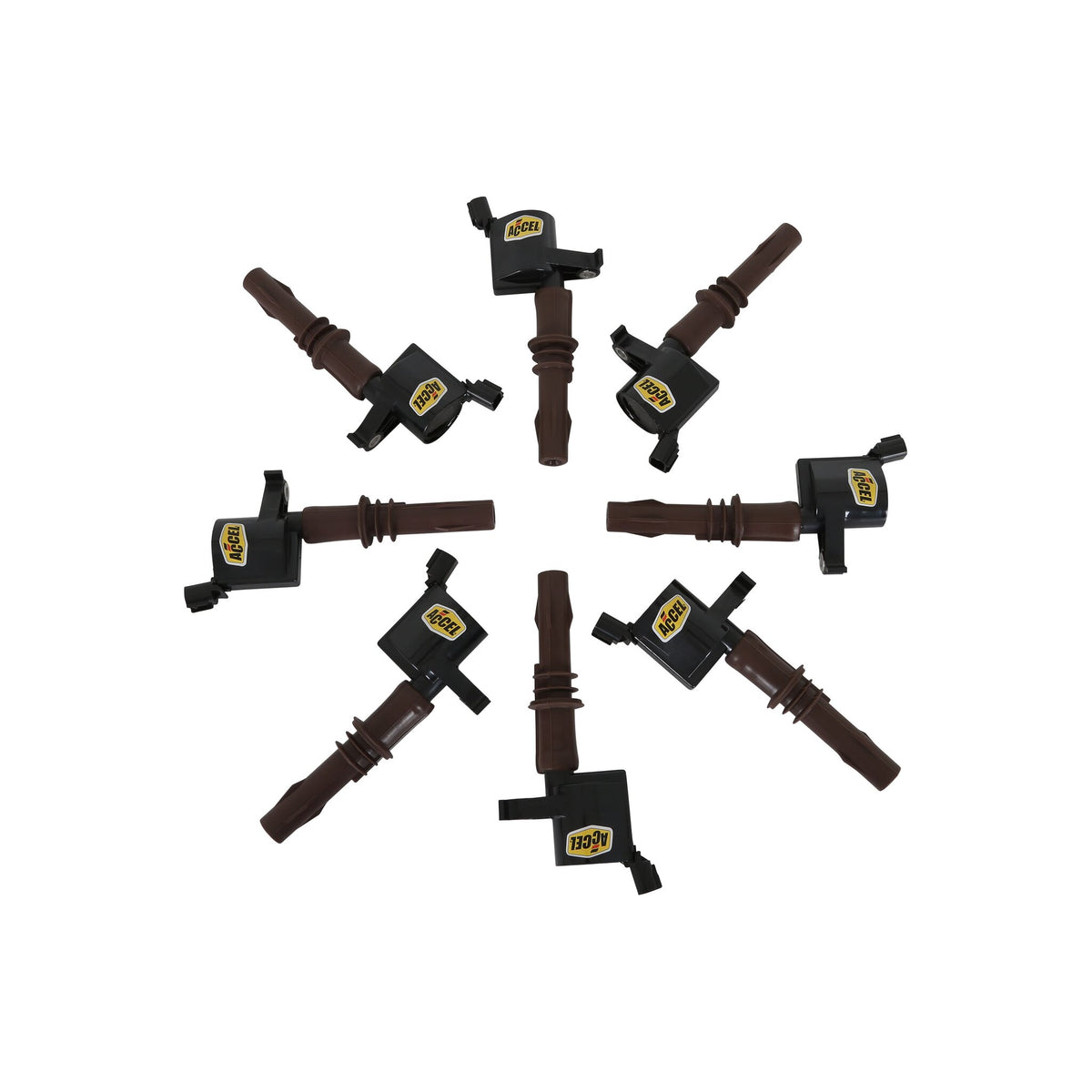 Direct Ignition Coil Kit Supercoil 2008-2014 Ford 4.6L/5.4L/6.8L 3-Valve, 8-Pack Supercoil With Extended Brown Boot For 2008-2014 Ford Modular 3V 4.6L/ 5.4L / 6.8L V10 Engines, Black ACCEL-5