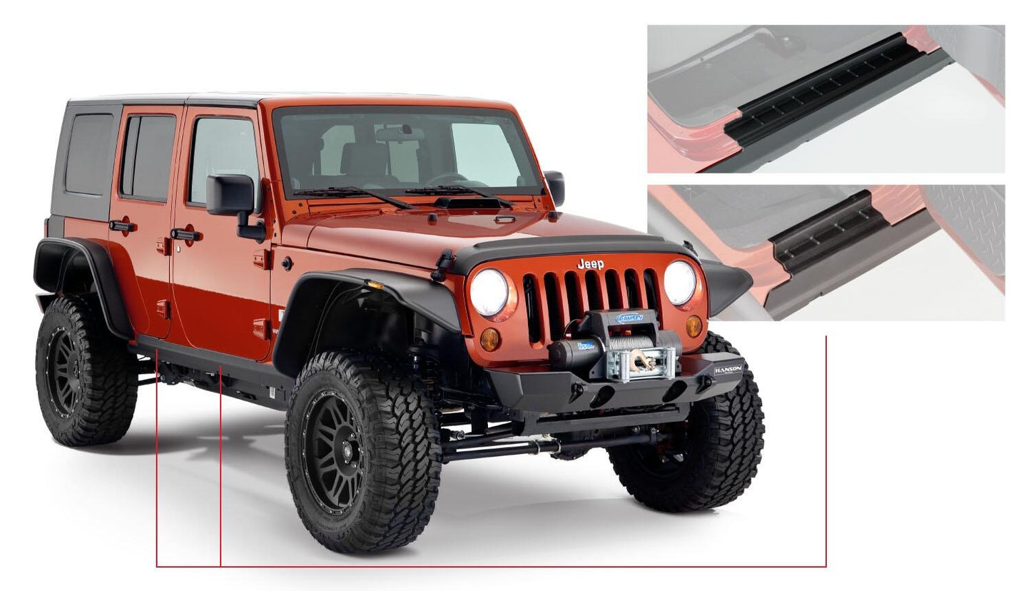 Black Trail Armor Rocker Panel And Sill Plate Covers For 2007-2018 Jeep Wrangler JK Unlimited 4-Door, Pair Bushwacker
