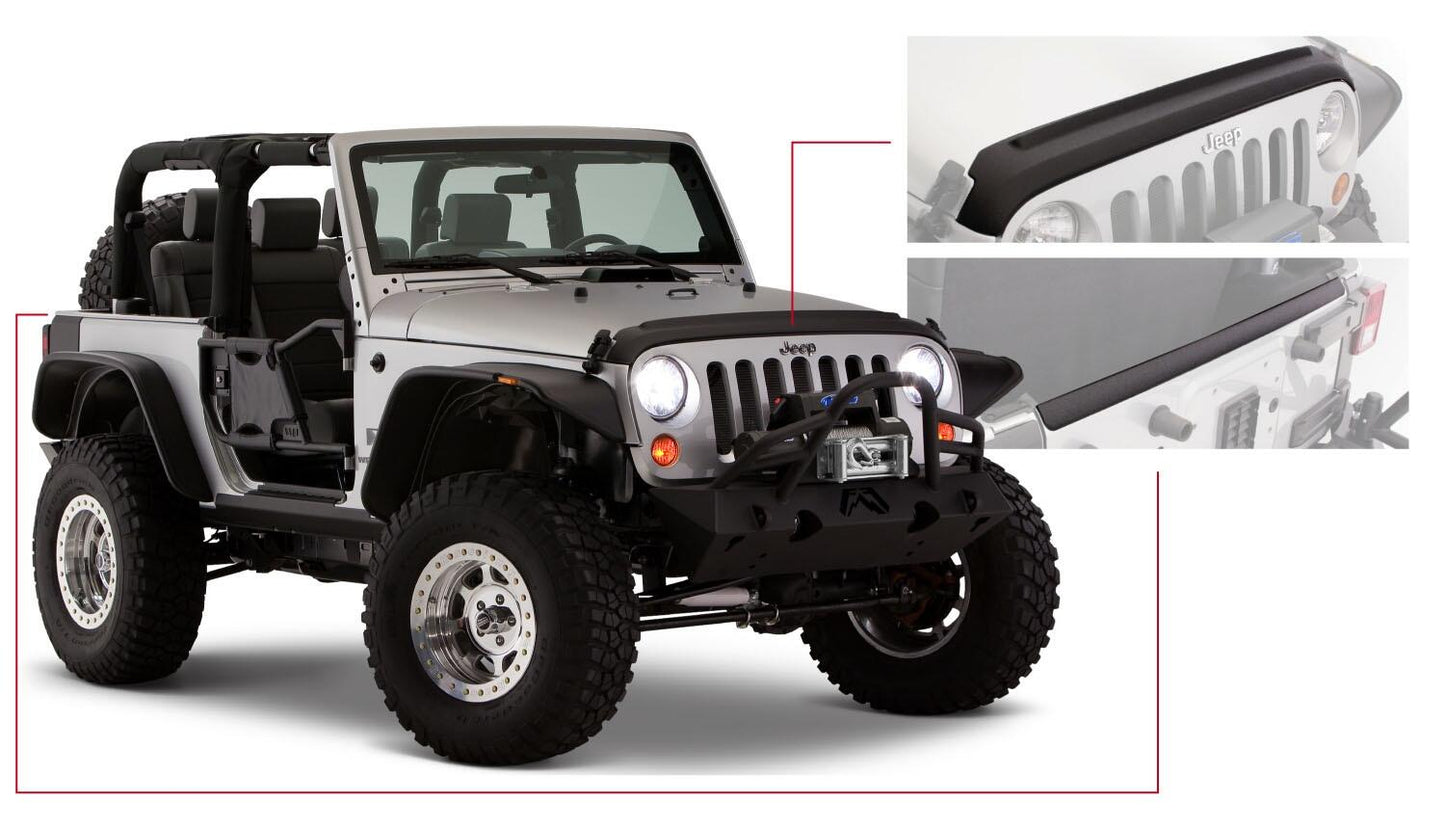 Black Trail Armor Hood And Tailgate Protector Set For 2007-2018 Jeep Wrangler JK Bushwacker