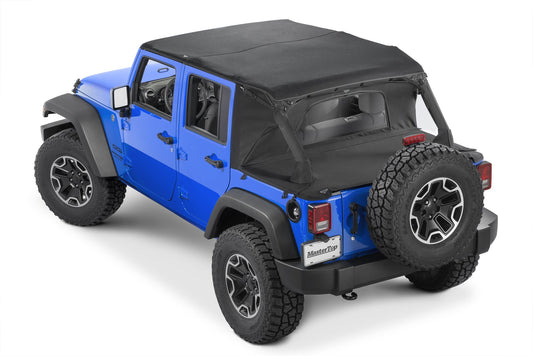 MasterTop Jeep JK Combo For Soft Top Equipped Cable Style Bimini Top Plus 07-09 Wrangler JK 4 Door w/s Header Includes Conversion Kit WindStopper Plus and Tonneau MasterTwill MasterTop