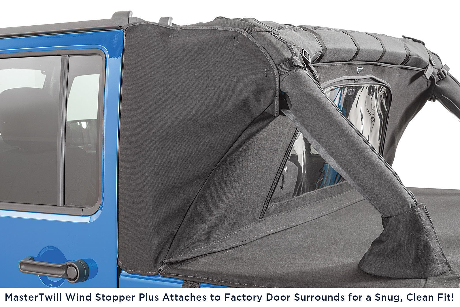 MasterTop Jeep JK Combo For Soft Top Equipped Cable Style Bimini Top Plus 07-09 Wrangler JK 4 Door w/s Header Includes Conversion Kit WindStopper Plus and Tonneau MasterTwill MasterTop