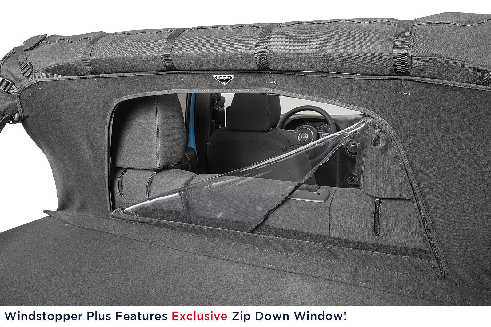 Jeep JK Combo For Soft Top Equipped Cable Style Bimini Top Plus 10-18 Wrangler JK 4 Door w/s Header WindStopper Plus and Tonneau MasterTwill MasterTop-3