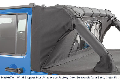 Jeep JK Combo For Soft Top Equipped Cable Style Bimini Top Plus 10-18 Wrangler JK 4 Door w/s Header WindStopper Plus and Tonneau MasterTwill MasterTop-4