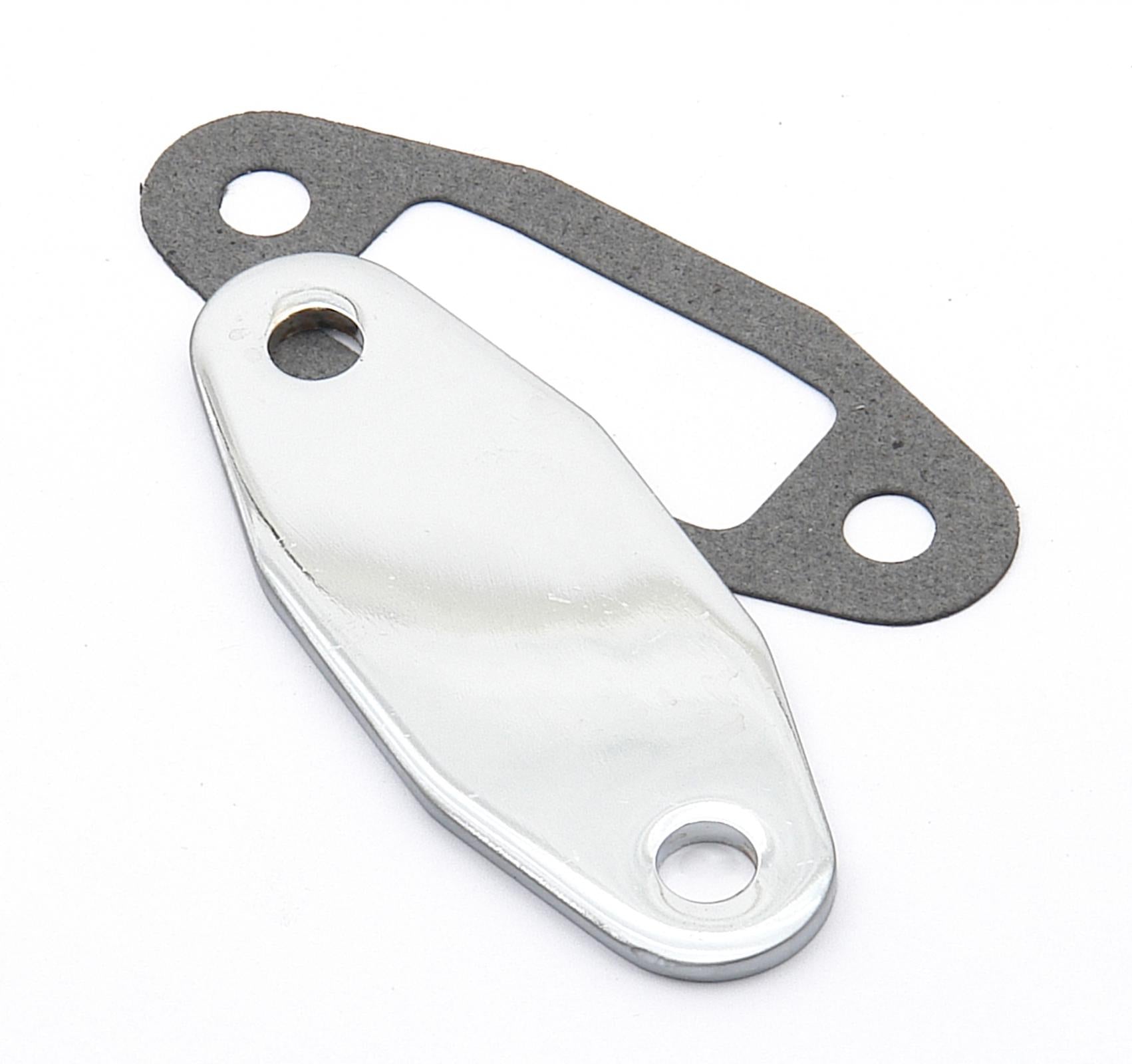 Fuel Pump Block Off Plate Chrome Fits Ford 351C, 351M, and 400 Mr Gasket