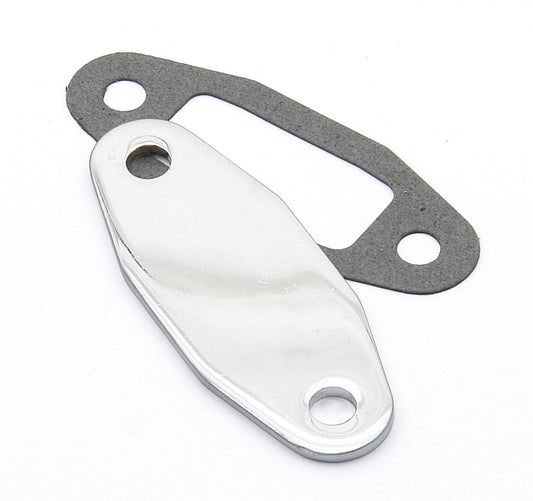 Fuel Pump Block Off Plate Chrome Fits Ford 351C, 351M, and 400 Mr Gasket