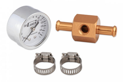 Fuel Block with 0-15 PSI Fuel Pressure Gauge Fits carbureted applications Mr Gasket