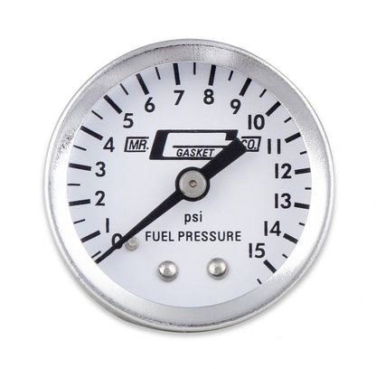 Fuel Pressure Gauge 0-15 PSI 1-1/2 Inch Diameter Fits carburetted applications Mr Gasket