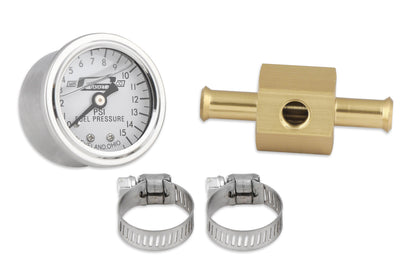 Fuel Block with 0-15 PSI Liquid Filled Fuel Pressure Gauge Fits carbureted applications Mr Gasket