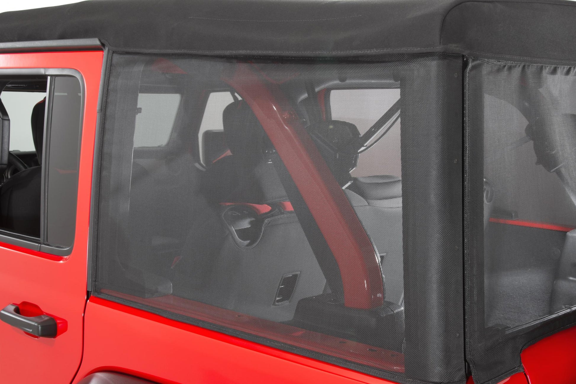 Mesh Trail Screens 2018-2024 4 Dr JLU Wrangler with Factory Soft Top 3 Piece Kit Black Mesh MasterTop-1