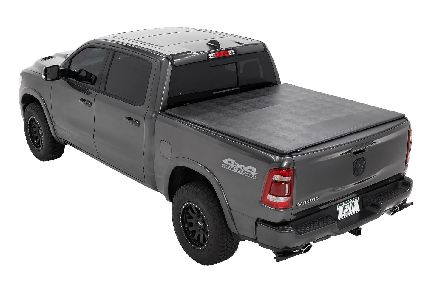EZ-Fold Soft Tri-Fold Tonneau Cover For Ram 2019-2024 1500 Black Tailgate Spoiler Not Included Bestop-1
