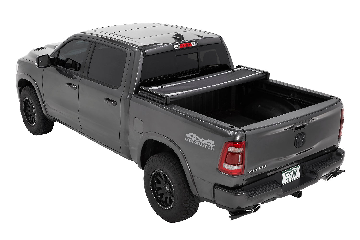 EZ-Fold Soft Tri-Fold Tonneau Cover For Ram 2019-2024 1500 Black Tailgate Spoiler Not Included Bestop-2