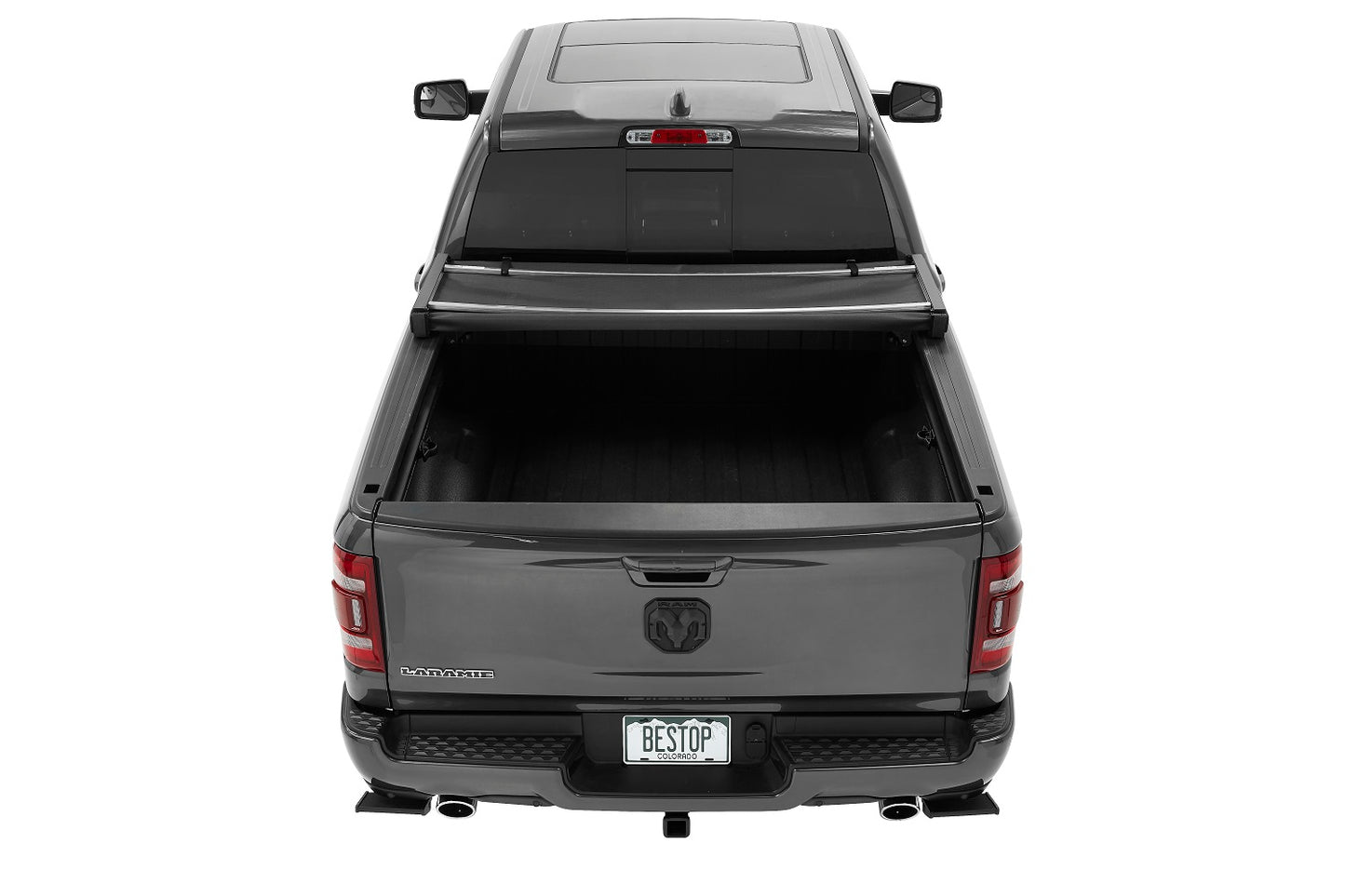 EZ-Fold Soft Tri-Fold Tonneau Cover For Ram 2019-2024 1500 Black Tailgate Spoiler Not Included Bestop-4