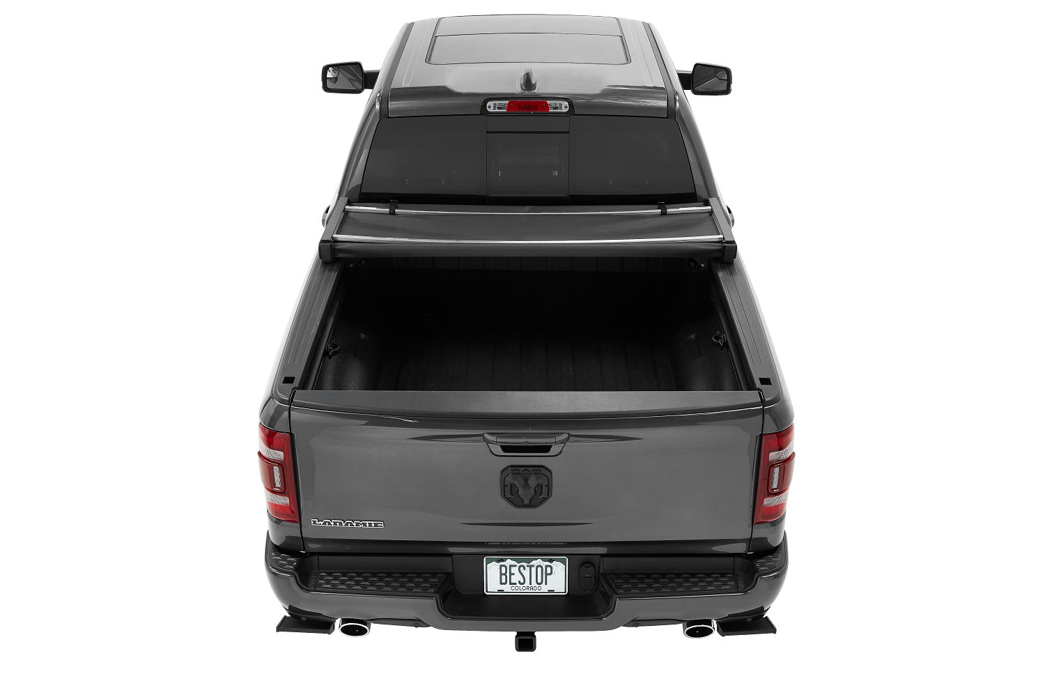 EZ-Fold Soft Tri-Fold Tonneau Cover For Ram 2019-2024 1500 Black Tailgate Spoiler Not Included Bestop-4