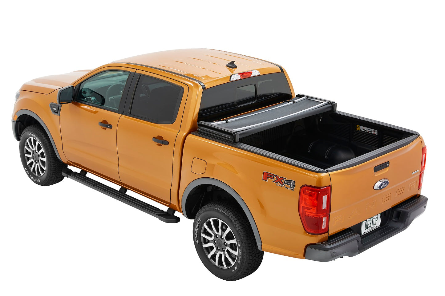 EZ-Fold Soft Tri-Fold Tonneau Cover For Ford 2019-2024 Ranger Black Tailgate Spoiler Not Included Bestop-1