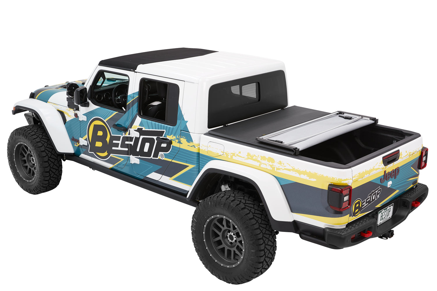 Bestop EZ-Fold Soft Tri-Fold Tonneau Cover For Jeep 2020-2024 Gladiator Black Diamond Tailgate Spoiler Not Included Bestop