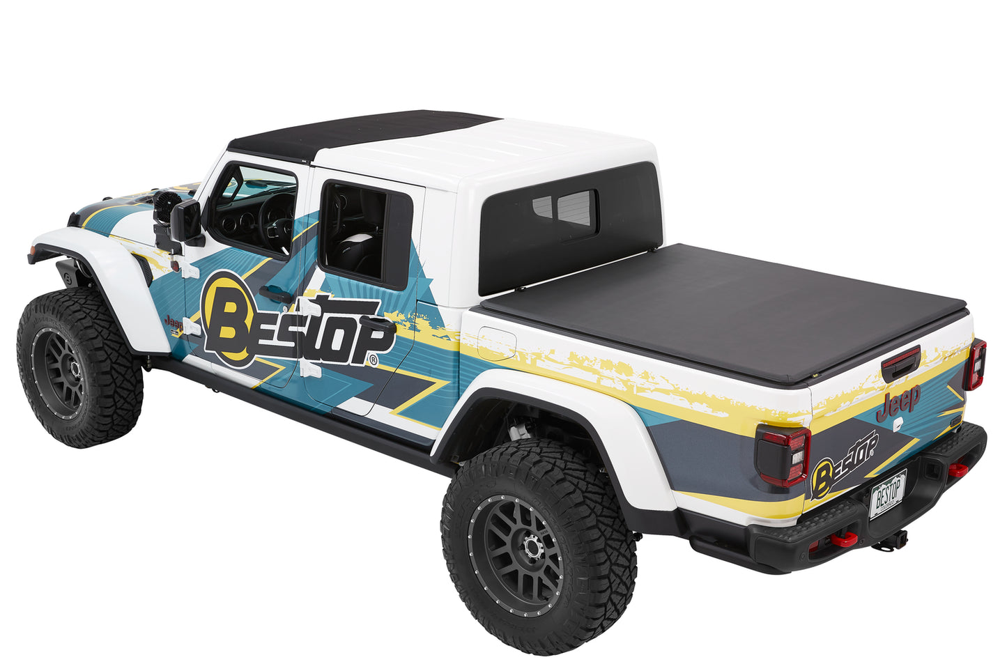 Bestop EZ-Fold Soft Tri-Fold Tonneau Cover For Jeep 2020-2024 Gladiator Black Diamond Tailgate Spoiler Not Included Bestop