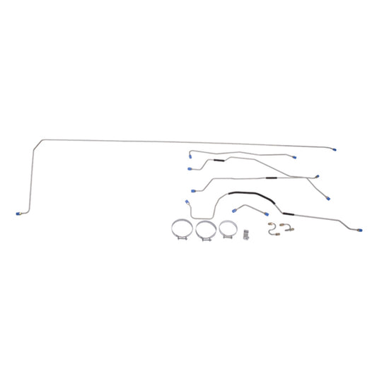 Brake Line Set Rear Includes Pre-Bent Mild Steel Brake Lines w/Flared Ends 6 Piece (2) Z-Shaped Front Axle Lines Retaining Straps/Clamps Does Not Includes Flex Hose 1966-1971 Jeep CJ5 OMIX