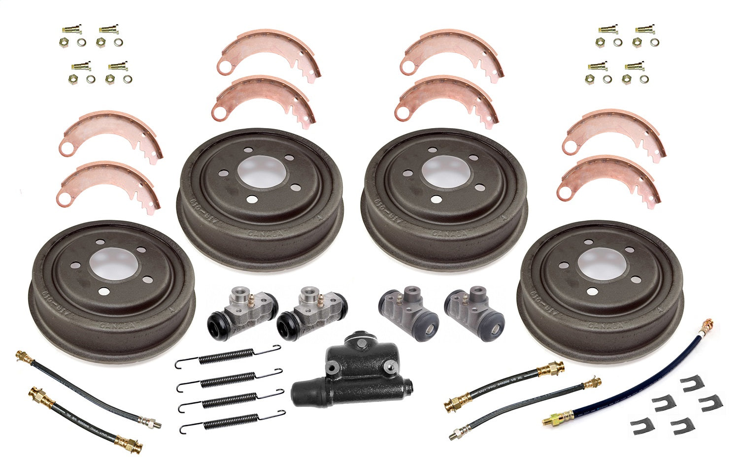 Drum Brake Overhaul Kit-Complete Front And Rear Includes Mstr/Whl Cyls Drms Shoes Hose/Clips Rtrn Spgs Anchr Pns On CJ2 Tosn 215649 Front And Rear Of 41-45 Mb & Gpw, 45-49 CJ2A And 48-53 CJ3A OMIX