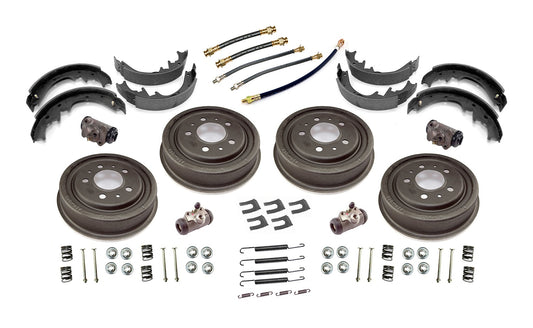 Drum Brake Overhaul Kit-Complete Front And Rear Includes Whl Cyls Drms Shoes Hose/Hose Clips Rtrn Spgs Anchr Pns 1953-1967 CJ3B 1952-1971 M38A1 1955-1965 CJ5/CJ6 OMIX