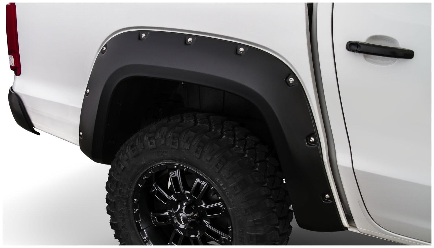 Black Pocket/Rivet Style Smooth Finish Rear Fender Flares For 2017-2022 Volkswagen Amarok Fits 61.2 Inch Bed Bushwacker