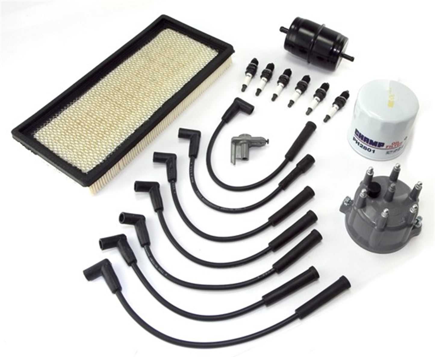 Tune-Up Kit Includes Air Filter/Oil Filter/Fuel Filter/Spark Plugs/Spark Plug Wires/Distributor Cap/Ignition Rotor 1991-1993 Jeep Cherokee XJ OMIX
