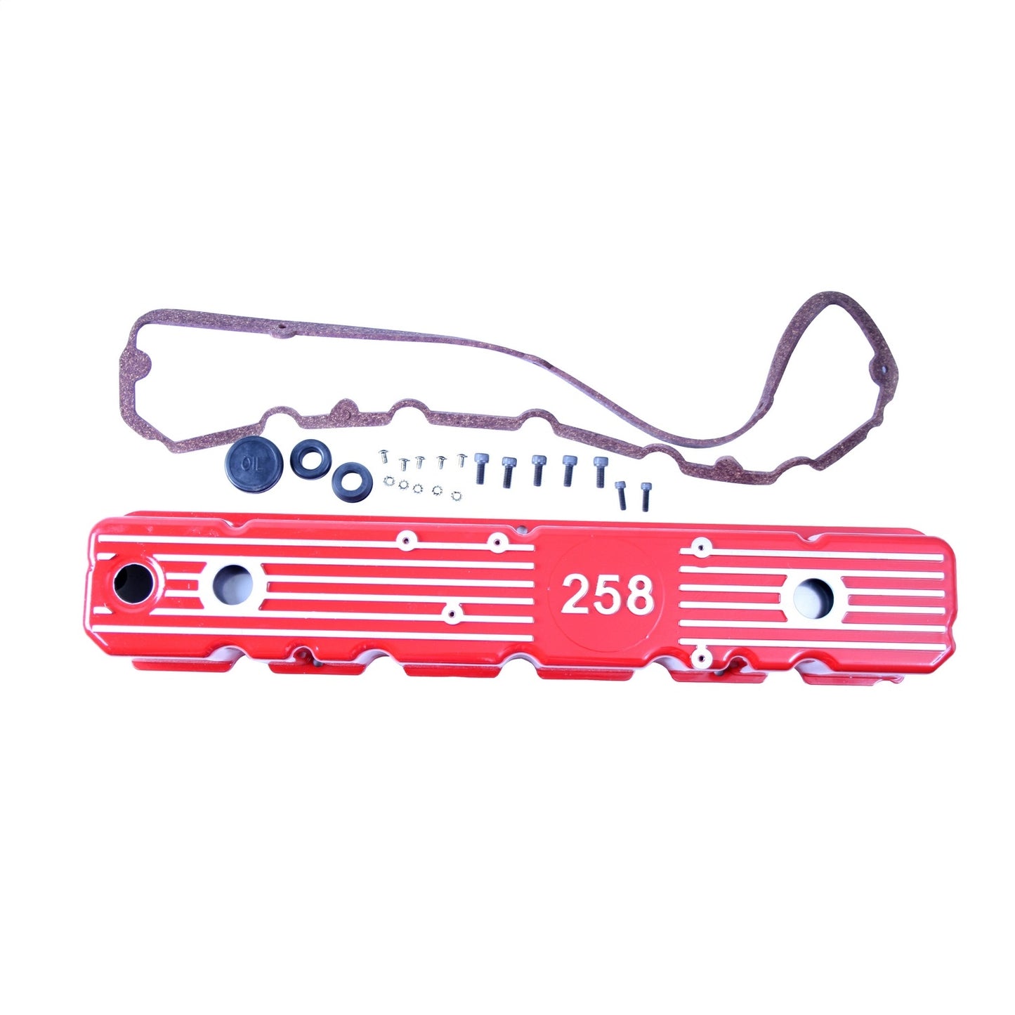 Valve Cover Aluminum w/Gasket 4.2L Logo Red 1981-1983 CJ5 1981-1986 CJ7 1981-1986 CJ8 Scrambler 1987 Wrangler YJ And OMIX