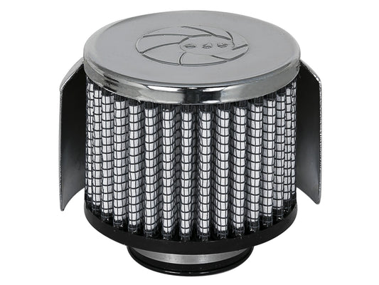 Magnum Flow Crankcase Vent Filter w/ Pro Dry S Media 1-3/8 Inch F x 3 Inch B x 3 Inch T x 2-1/2 Inch H - w/ Chrome Heat Shield aFe Power