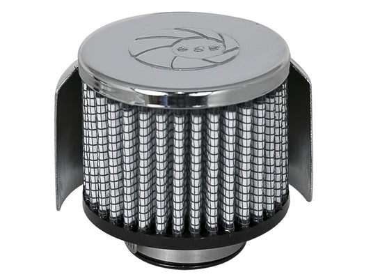 Magnum Flow Crankcase Vent Filter w/ Pro Dry S Media 1-1/2 Inch F x 3 Inch B x 3 Inch T x 2-1/2 Inch H - w/ Chrome Heat Shield aFe Power