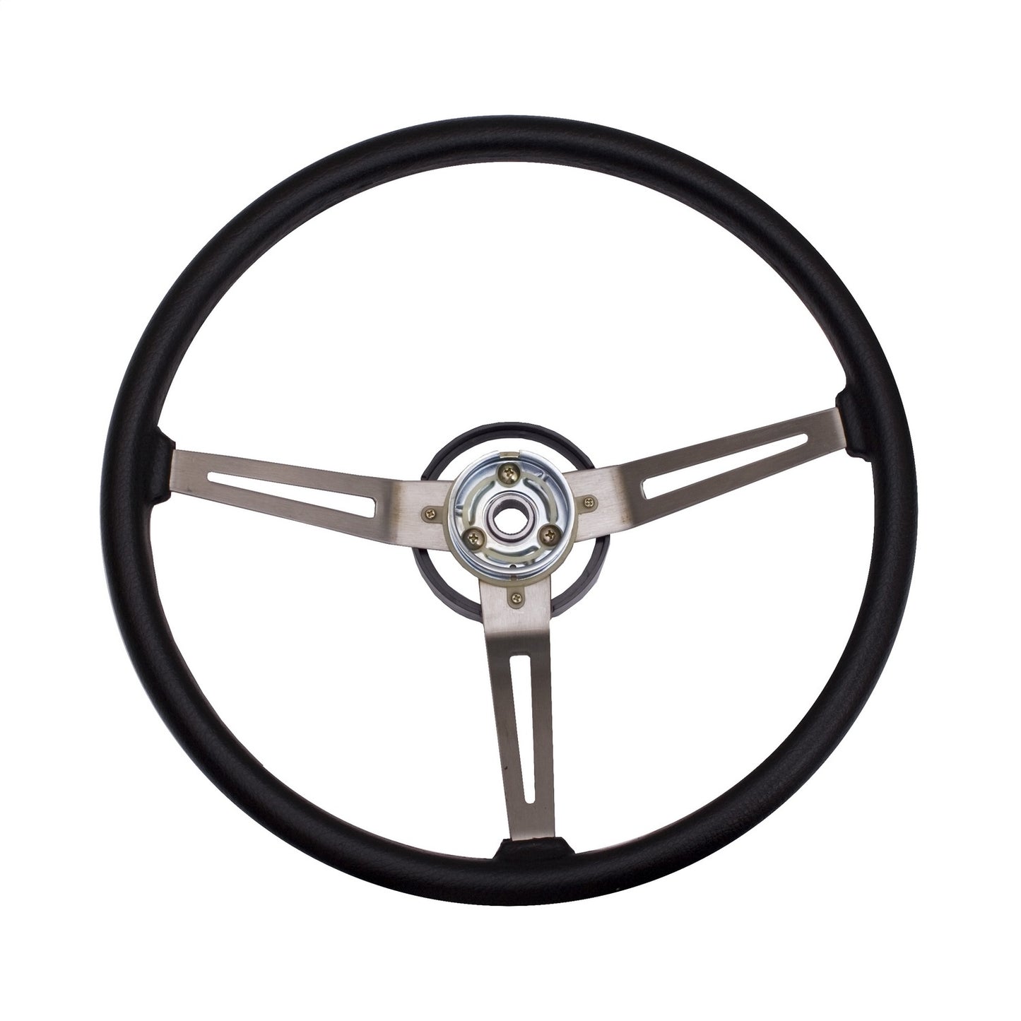 Steering Wheel Metal 3-Spoke Design Black w/Leather Trim 1976-1983 CJ5 1976-1986 CJ7 1981-1986 CJ8 Scrambler And 1987-1995 Wrangler YJ OMIX