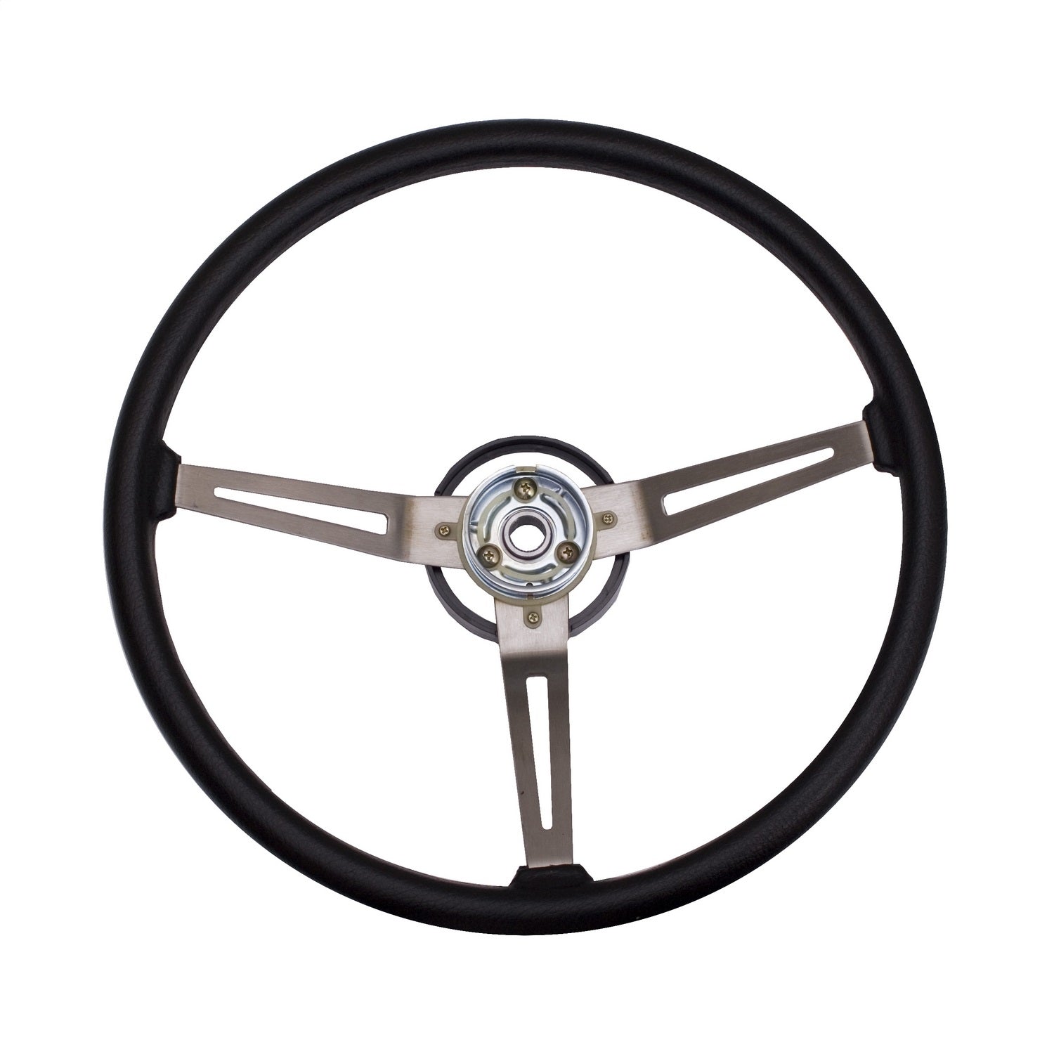 Steering Wheel Metal 3-Spoke Design Black w/Leather Trim 1976-1983 CJ5 1976-1986 CJ7 1981-1986 CJ8 Scrambler And 1987-1995 Wrangler YJ OMIX