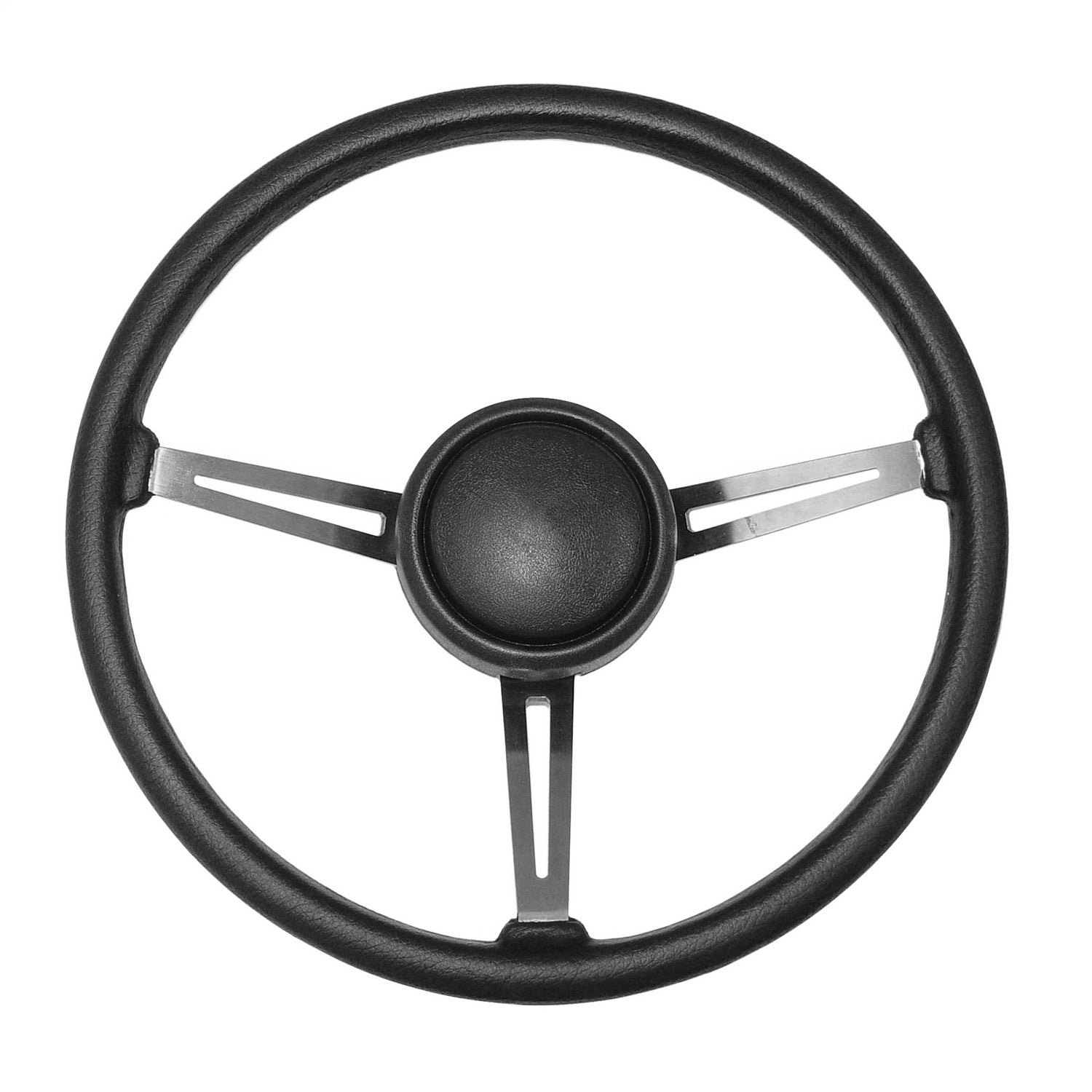 Steering Wheel 3-Spoke w/Horn Button Cap Black Vinyl 1976-1983 CJ5 1976-1986 CJ7 1981-1986 CJ8 Scrambler And 1987-1995 Wrangler YJ OMIX