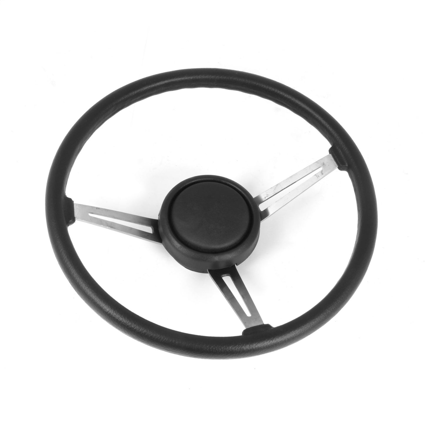 Steering Wheel 3-Metal Spoke Leather Trim Black 1976-1983 CJ5 1976-1986 CJ7 1981-1986 CJ8 Scrambler And 1987-1995 Wrangler YJ OMIX