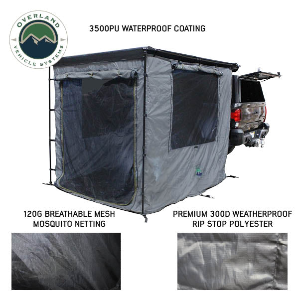 HD Nomadic 2.0 Awning Room Enclosure, Grey Body, Green Trim (4 Walls and Floor) Overland Vehicle Systems-1