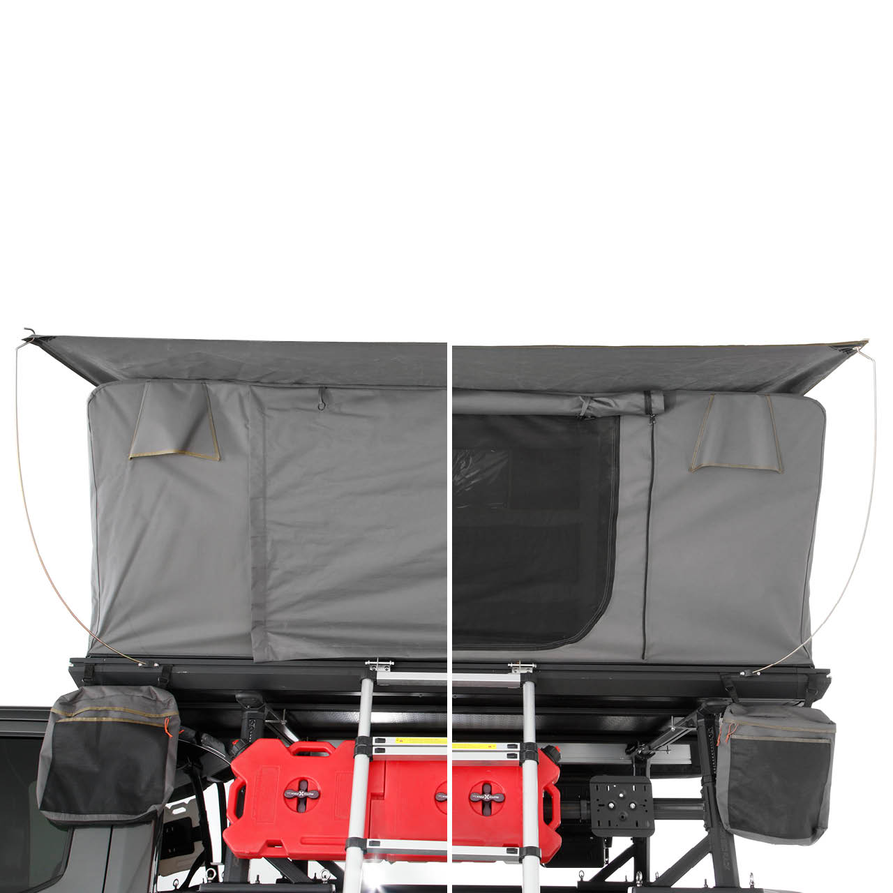 Overland Vehicle Systems Aluminum Clam Shell Roof Top Tent Sidewinder Side Opening Overland Vehicle Systems
