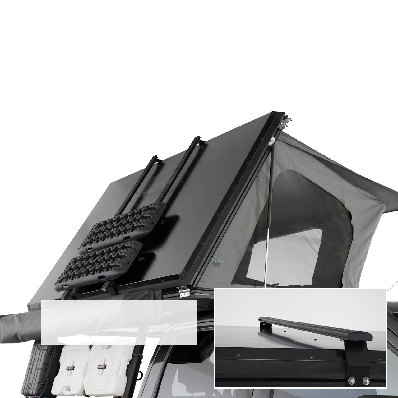 Overland Vehicle Systems Aluminum Clam Shell Roof Top Tent Sidewinder Side Opening Overland Vehicle Systems