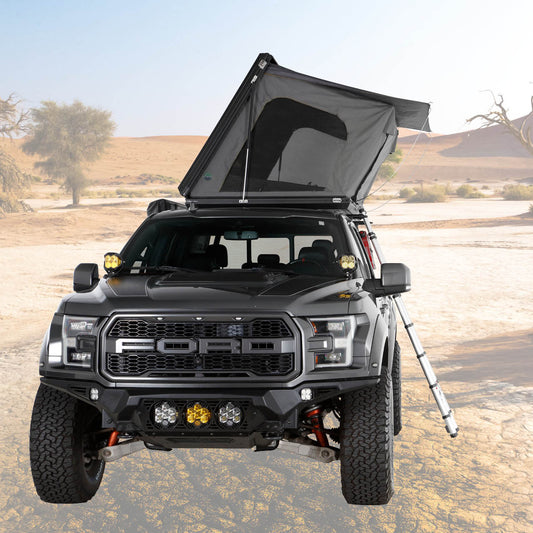 Overland Vehicle Systems Aluminum Clam Shell Roof Top Tent Sidewinder Side Opening Overland Vehicle Systems